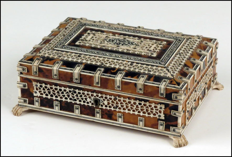 TORTOISE SHELL AND IVORY BOX.