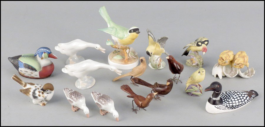 TWO LLADRO PORCELAIN GEESE.: TWO LLADRO PORCELAIN GEESE. Together with two Bing & Grondahl porcelain birds, and birds by Royal Worcester, Crown Staffordshire, Kaiser, and other