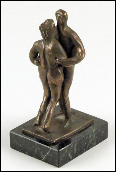 ABBOTT PATTISON (AMERICAN, 1916 - 1999) UNTITL: ABBOTT PATTISON (AMERICAN, 1916 - 1999) UNTITLED (THE DANCE). Patinated bronze sculpture, signed "A. Pattison". Raised on a .75" marble base Bronze height: 5.25"