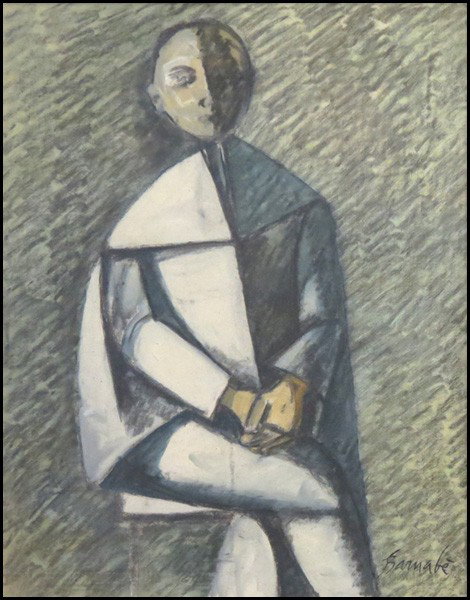 DUILIO BARNABE (ITALIAN 1914-1961) PIERROT.: DUILIO BARNABE (ITALIAN 1914-1961) PIERROT. Mixed media on board, signed lower right 'Barnabe;' Frame: 30.50" x 24.50" 25.50" x 19.50"