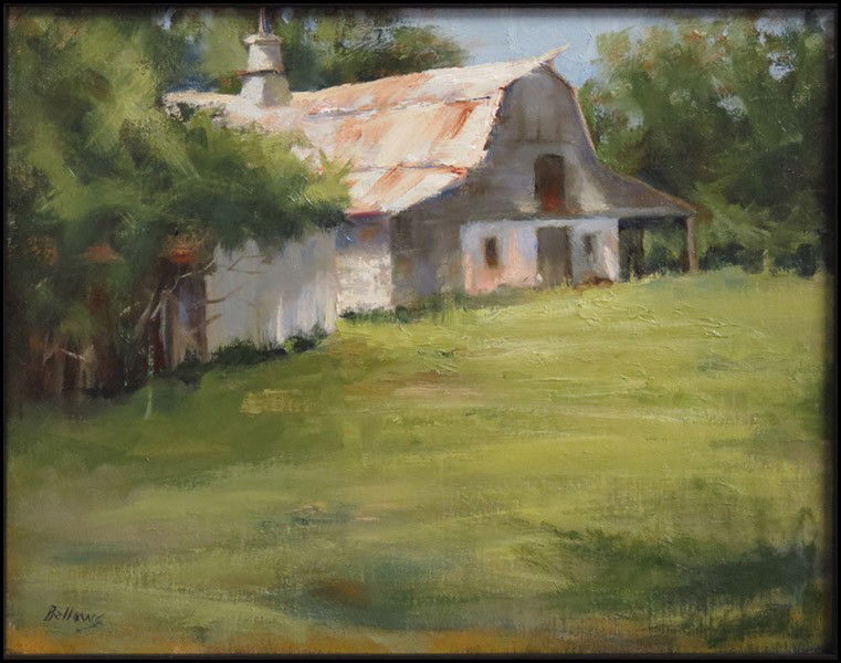 JAYNE BELLOWS (20TH CENTURY) THE SHED.: JAYNE BELLOWS (20TH CENTURY) THE SHED. Oil on canvas, laid to board. Signed LL Board: 11" x 14"