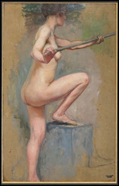 JEAN AMEDEE GIBERT (FRENCH, B.1869) STANDING N: JEAN AMEDEE GIBERT (FRENCH, B.1869) STANDING NUDE. Oil on board, signed lower right; Frame: 31.75" x 21" 29.25" x 18"