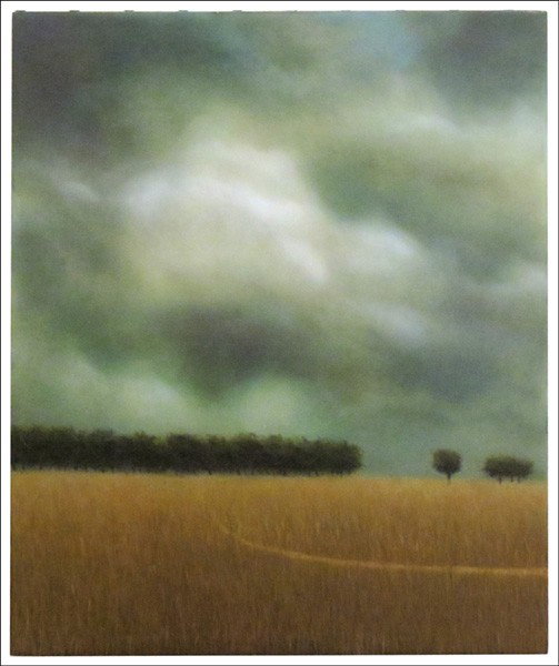 LOUISE LE BOURGEOIS (CONTEMPORARY) GRASS FIELD: LOUISE LE BOURGEOIS (CONTEMPORARY) GRASS FIELD #61. Oil on wood 9.5"x11.5"