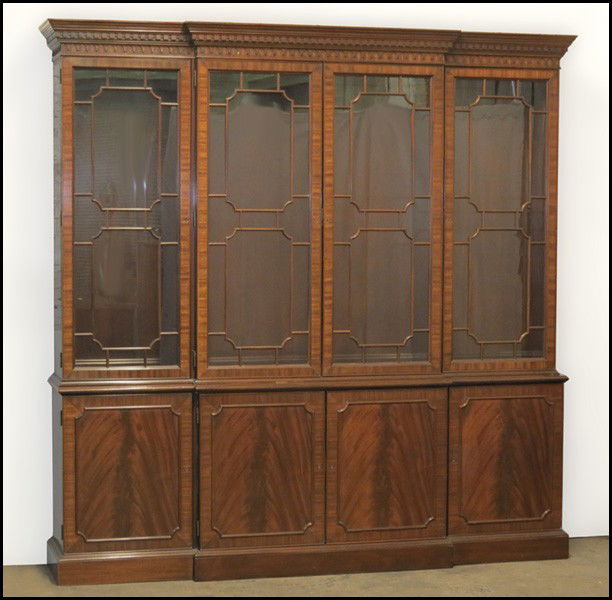 COUNCILL MAHOGANY BREAKFRONT.: COUNCILL MAHOGANY BREAKFRONT. H: 92" W: 89" D: 18"