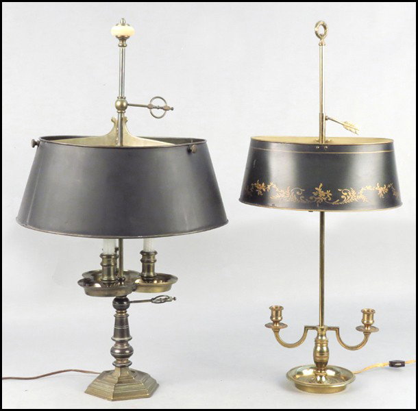 CHAPMAN BRASS TABLE LAMP.: CHAPMAN BRASS TABLE LAMP. Together with a brass table lamp with a tole shade Chapman lamp height: 20"