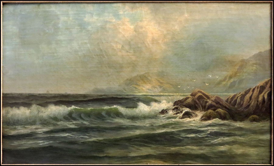 GEORGE HOWELL GAY (AMERICAN 1858-1931) SEASCAP: GEORGE HOWELL GAY (AMERICAN 1858-1931) SEASCAPE. Oil on masonite, signed lower right 'Geo Howell Gay;' Frame: 26" x 36" 16" x 26"