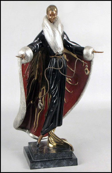 ROMAIN DE TIRTOFF ERTE (RUSSIAN, 1892-1990) FA: ROMAIN DE TIRTOFF ERTE (RUSSIAN, 1892-1990) FAUBOURG ST. HONORE. Bronze sculpture, edition 110/375. Signed on the back of the coat. Raised on a marble base H: 20" W: 12" D: 8.5"