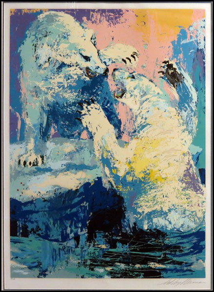 LEROY NEIMAN (AMERICAN, B.1921) POLAR BEARS.: LEROY NEIMAN (AMERICAN, B.1921) POLAR BEARS. Color serigraph, 1979, signed in pencil lower right and numbered lower left 48/300; Frame: 48" x 36.75" 38" x 28"