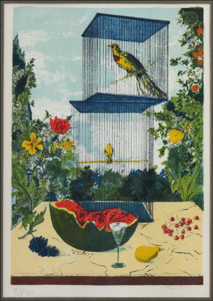 ALDO PAGLIACCI (1913 0 1991) WATERMELON AND BI: ALDO PAGLIACCI (1913 0 1991) WATERMELON AND BIRDS. Lithograph, edition 197/275. Pencil signed LR Sight: 19" x 13"