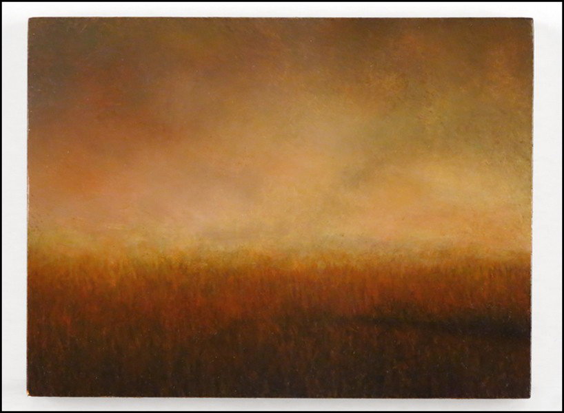 LOUISE LE BOURGEOIS (CONTEMPORARY) THE FIELD.: LOUISE LE BOURGEOIS (CONTEMPORARY) THE FIELD. Oil on wood panel. Signed and dated 1994 en verso 5.25" x 7"