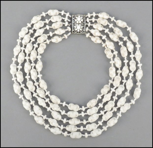 MIRIAM HASKELL FIVE-STRAND NECKLACE.: MIRIAM HASKELL FIVE-STRAND NECKLACE. Shortest strand: 15"