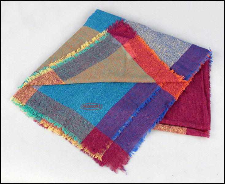 MISSONI MULTI-COLORED WOOL BLEND SCARF.: MISSONI MULTI-COLORED WOOL BLEND SCARF. 56" x 56"