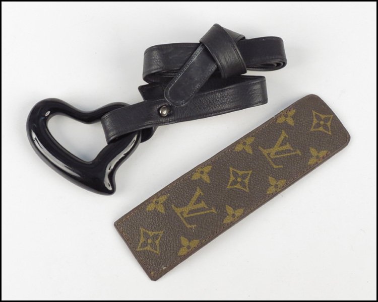 ELSA PERETTI FOR TIFFANY & COMPANY BLACK HEART : ELSA PERETTI FOR TIFFANY & COMPANY BLACK HEART BELT BUCKLE AND LEATHER BELT. Together with a Louis Vuitton monogrammed pen case