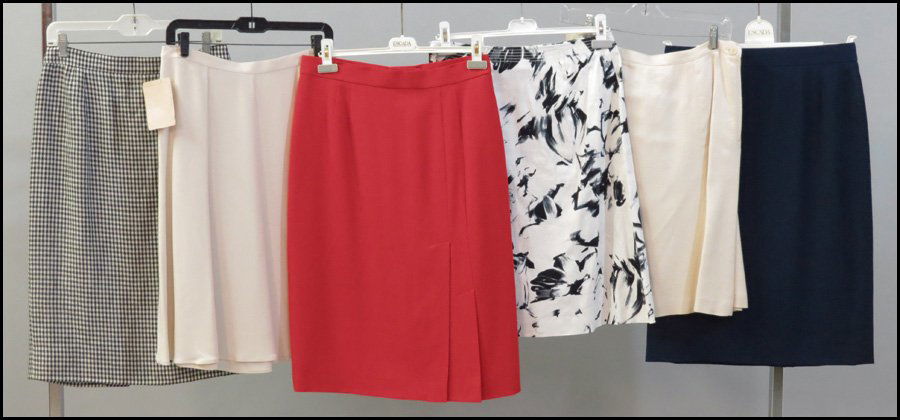 GROUP OF SIX SKIRTS.: GROUP OF SIX SKIRTS. Including skirts by Piazza Sempione, Escada, Armani, and Ungaro Sizes 10 - 14
