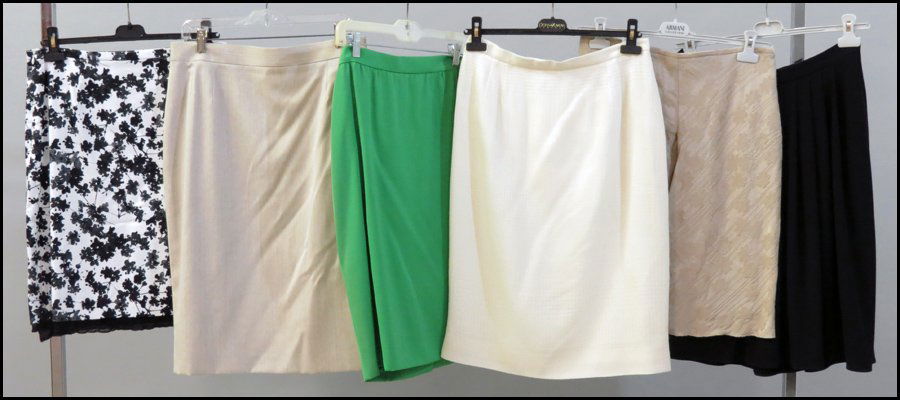 GROUP OF SIX SKIRTS.: GROUP OF SIX SKIRTS. Including skirts by Armani, Ungaro, Escada, and Piazza Sempione Sizes 10 - 12