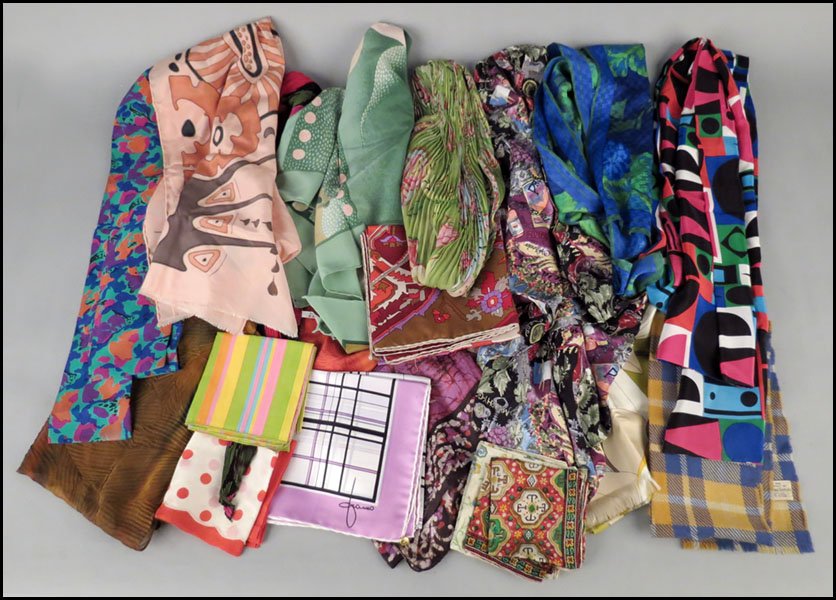 BURBERRY ORANGE PLAID AND PAISLEY SILK SCARF.: BURBERRY ORANGE PLAID AND PAISLEY SILK SCARF. Together with various cotton and silk scarves