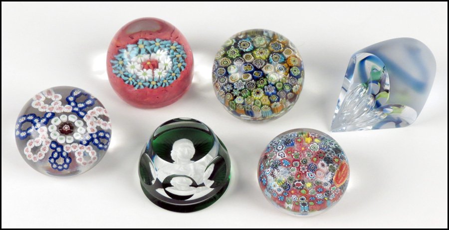 BACCARAT SULPHIDE PAPERWEIGHT OF ALEXANDER THE: BACCARAT SULPHIDE PAPERWEIGHT OF ALEXANDER THE GREAT, 1975. Together with a Caithness faceted "Time Machine: Back to the Future" paperweight edition 72/150, and four paperweights