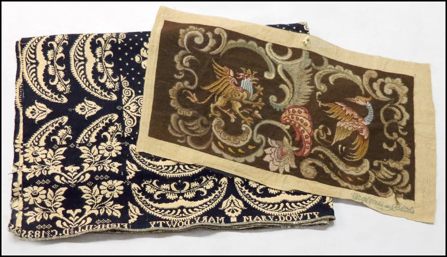 19TH CENTURY COVERLET.: 19TH CENTURY COVERLET. Mary Dowty, Fishkill Duchess County, New York. Together with a needlepoint panel Coverlet: 78" x 96" Panel: 17" x 35"
