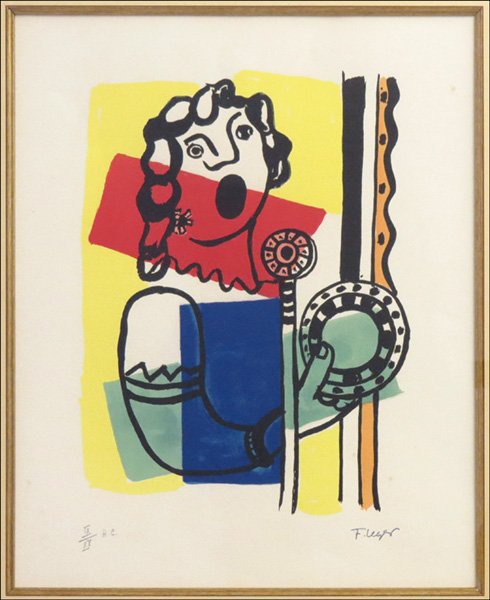 AFTER FERNAND LEGER LES PARAPLUIES.: AFTER FERNAND LEGER LES PARAPLUIES. Color lithograph, stamped signature lower right, edition 5/180; Frame: 29.50" x 24.50" 21.75" x 17.75" (sight)