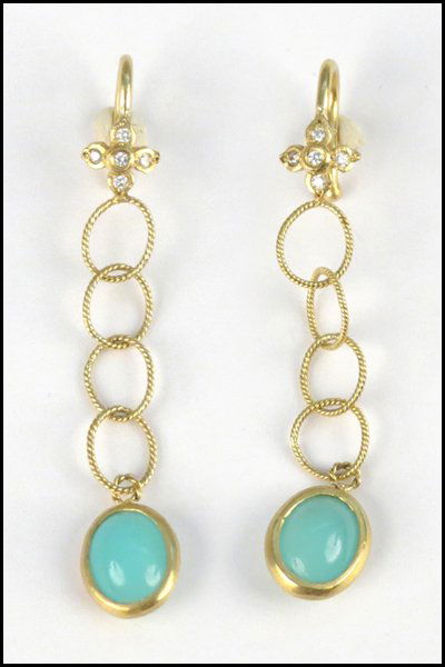 GURHAN 22 KARAT YELLOW GOLD , OPAL AND DIAMOND: GURHAN 22 KARAT YELLOW GOLD , OPAL AND DIAMOND EARRINGS.