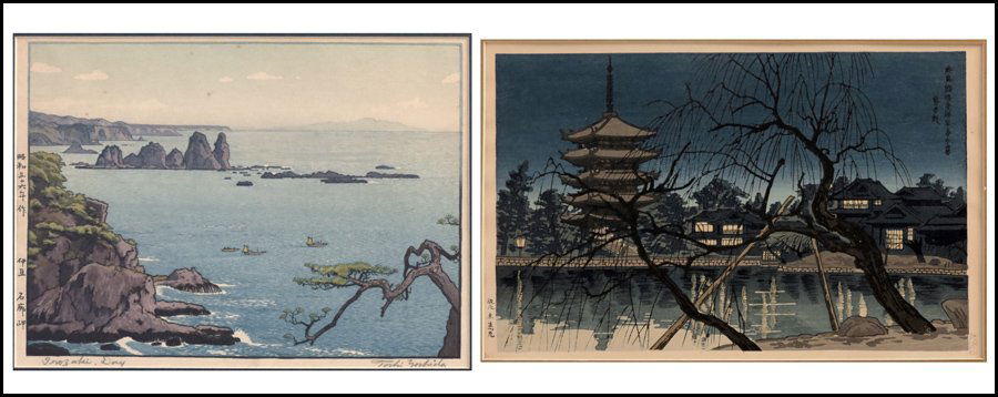 TOSHI YOSHIDA (JAPANESE 1911-1995) IROZAKI DAY: TOSHI YOSHIDA (JAPANESE 1911-1995) IROZAKI DAY. Color woodcut, signed and titled in pencil in the lower margin (10" x 13.50" sight). Together with a framed Japanese color woodblock print (9.1" x 14.4"