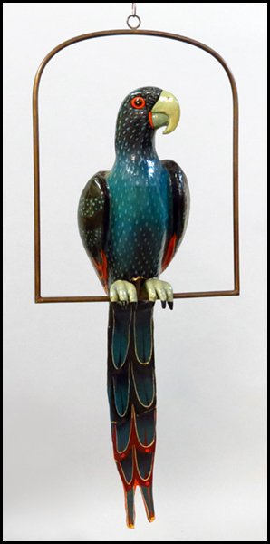 SERGIO BUSTAMANTE (MEXICAN, B.1942) PARROT ON : SERGIO BUSTAMANTE (MEXICAN, B.1942) PARROT ON PERCH. Painted paper mache, signed and numbered on the left wing, edition 57/100 Height: 46"