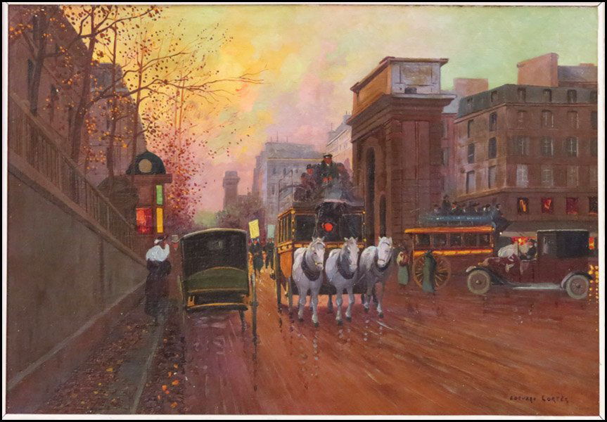 IN THE STYLE OF EDOUARD CORTES PORTE ST. MARTI: IN THE STYLE OF EDOUARD CORTES PORTE ST. MARTIN. Oil on canvas, bearing signature lower right 'Edouard Cortes;' Frame: 28.50" x 36" 18.25" x 25.75"