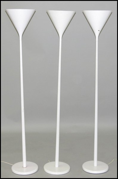 PAIR OF WALTER VON NESSEN FLOOR LAMPS.: PAIR OF WALTER VON NESSEN FLOOR LAMPS. Together with an enameled metal floor lamp Pair height: 64.5"