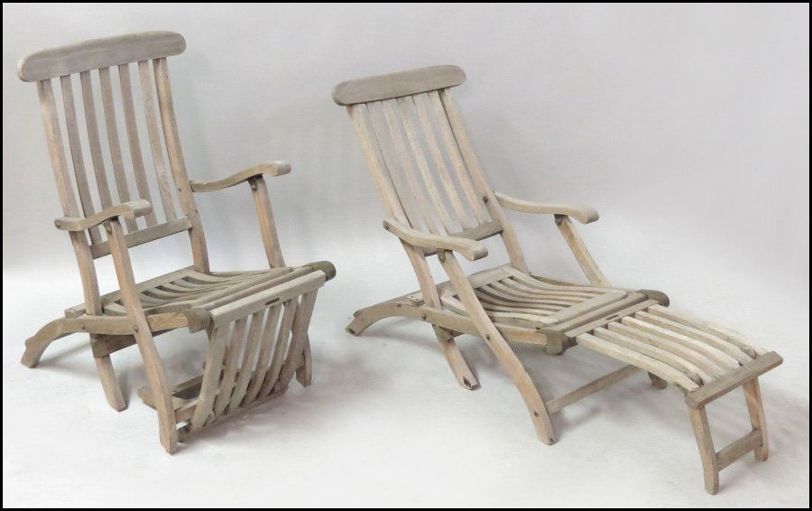 1131072 PAIR OF R.M.S. QUEEN MARY TEAK DECK CHAIRS.