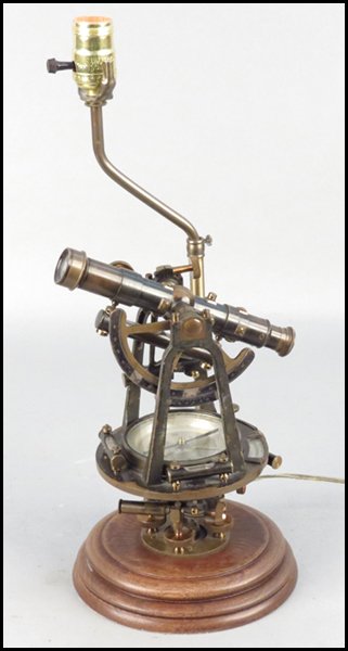 BRASS HANNA MFG CO., TRANSIT COMPASS.: BRASS HANNA MFG CO., TRANSIT COMPASS. Fitted as a table lamp Compass height: 11"