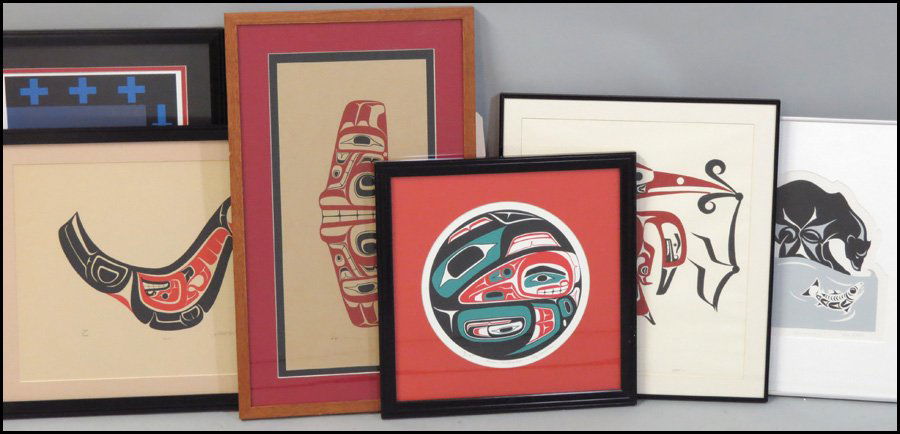GROUP OF SIX ASSORTED FRAMED NORTHWEST COAST P: GROUP OF SIX ASSORTED FRAMED NORTHWEST COAST PRINTS. Art Thompson: Hummingbird, editon 75/200 (17" x 15" sight). Robert Davidson: Raven Stealing the Moon, edition 17/19 AP (11' x 11" sight). J. David: