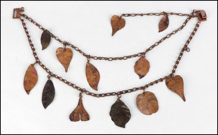 GERDA LYNGGAARD FOR MONIES, COPPER LEAF TWO-STR: GERDA LYNGGAARD FOR MONIES, COPPER LEAF TWO-STRAND NECKLACE. Interior length: 22"