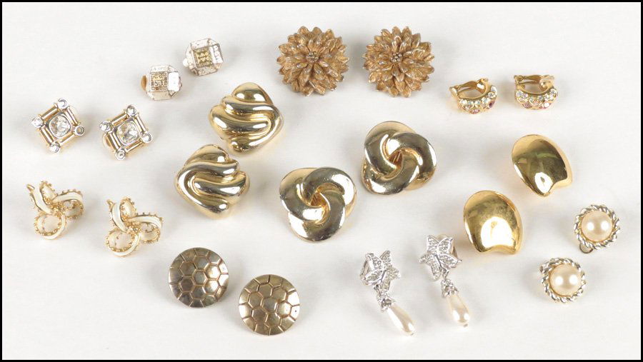 GROUP OF SIGNED EARCLIPS.: GROUP OF SIGNED EARCLIPS. Including Kate Hines, St. John, Kenneth Jay Lane, Swarovski, Erwin Pearl, Monet, Trifari, Marvella, ART, and Givenchy