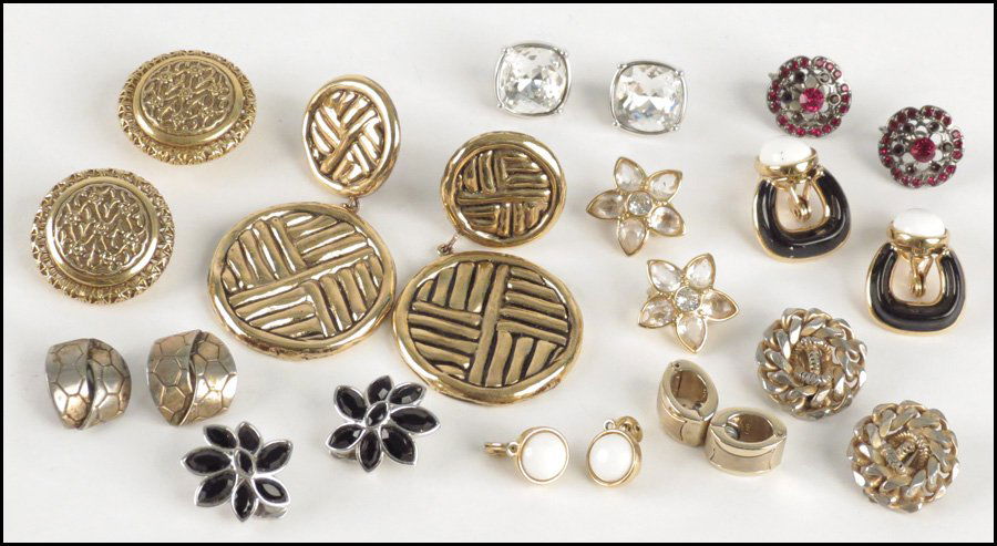 COLLECTION OF SIGNED EARCLIPS.: COLLECTION OF SIGNED EARCLIPS. Including Swarovski, Monet, Trifari, and Volupte