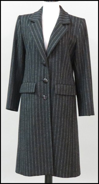 YVES SAINT LAURENT, RIVE GAUCHE, CHALK STRIPE W: YVES SAINT LAURENT, RIVE GAUCHE, CHALK STRIPE WOOL COAT. Three button closure, rear vent Size 40
