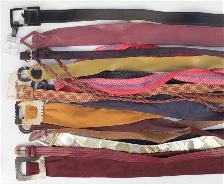 COLLECTION OF LEATHER AND COTTON BELTS.: COLLECTION OF LEATHER AND COTTON BELTS. Including Ralph Lauren, Calvin Klein, Emanuel, Anne Klein, and others