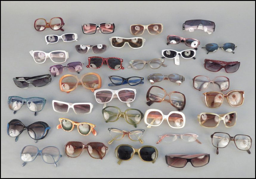 COLLECTION OF EYE GLASSES.: COLLECTION OF EYE GLASSES. Includes frames by Christian Dior, Ralph Lauren, Lacoste, Alain Mikli, and Marcelle