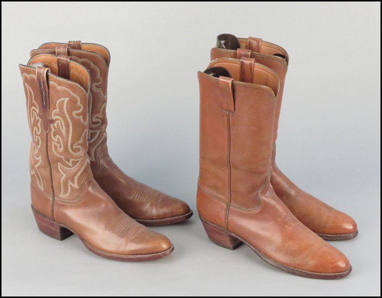 TWO PAIRS LUCCHESE LIGHT BROWN LEATHER BOOTS.: TWO PAIRS LUCCHESE LIGHT BROWN LEATHER BOOTS.