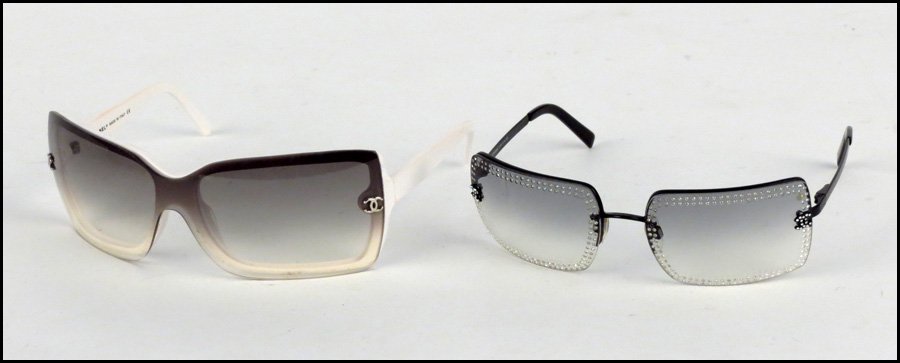 TWO PAIRS OF CHANEL SUNGLASSES.: TWO PAIRS OF CHANEL SUNGLASSES. Both with Chanel cases