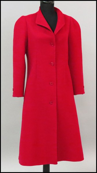 MAGENTA WOOL A-LINE COAT.: MAGENTA WOOL A-LINE COAT. Attributed to Halston, but label has been removed