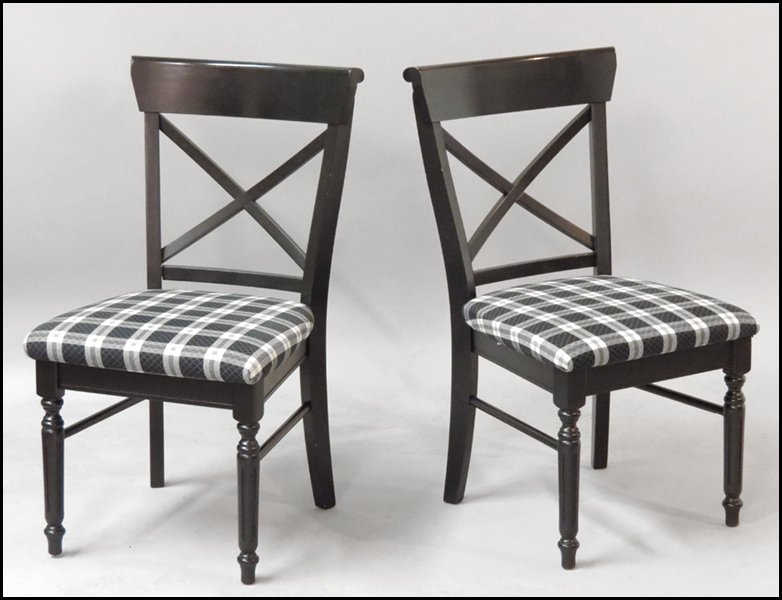 PAIR OF EBONIZED WOOD SIDE CHAIRS.: PAIR OF EBONIZED WOOD SIDE CHAIRS. Back Height: 36.5"