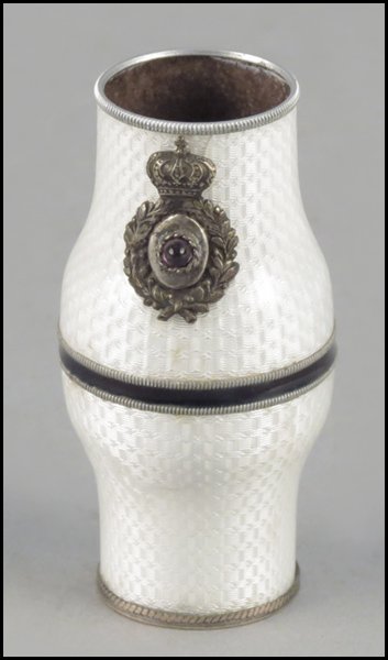 RUSSIAN ENAMEL VASE.: RUSSIAN ENAMEL VASE. Underside bears stamped "KF" (in cyrllic), AC, and 88 silver standard Height: 3"