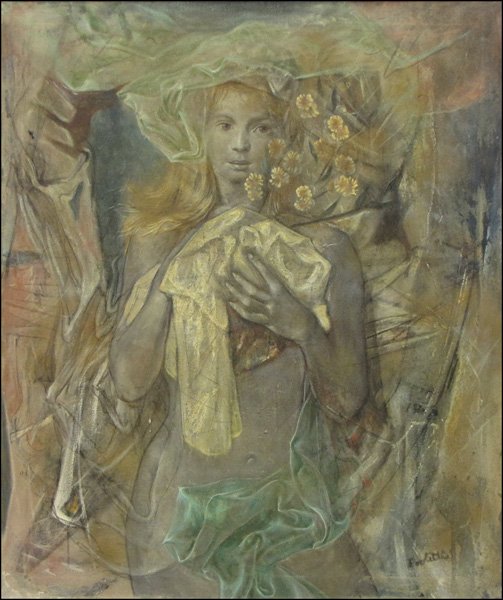 WARREN FORD DOOLITTLE (AMERICAN 1911-1987) STA: WARREN FORD DOOLITTLE (AMERICAN 1911-1987) STANDING NUDE. Mixed media on canvas, signed lower right 'Doolittle;' Frame: 46" x 40" 36" x 32.5"
