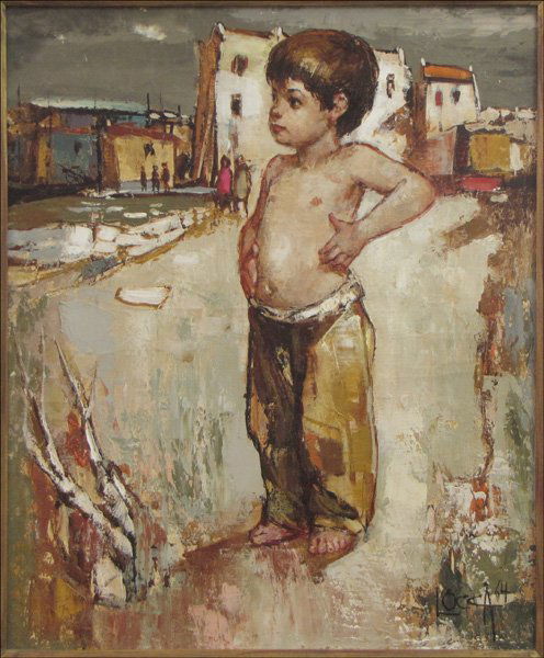 ALBERT LOCCA (SWISS, 1895-1966) STANDING BOY,: ALBERT LOCCA (SWISS, 1895-1966) STANDING BOY, 1964. Oil on canvas, signed and dated LR "Locca 64". Frame: 33.5" x 29" 25.50" x 21.25"