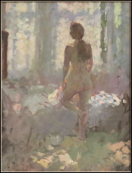 JACQULINE WILLIAMS (B.1962) NUDE.: JACQULINE WILLIAMS (B.1962) NUDE. Oil on canvas laid to board, signed JW, Provenance: Valley House Gallery, Dallas, Texas 17"x13"