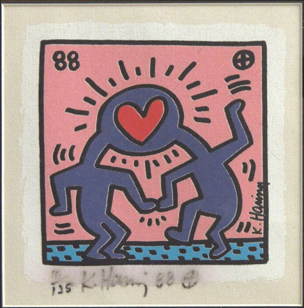 KEITH HARING (AMERICAN 1958-1990) UNTITLED, 19: KEITH HARING (AMERICAN 1958-1990) UNTITLED, 1988. Silkscreen on canvas, signed, dated and numbered in pen in the lower margin, edition 10/125. NOTE: The artist used a felt pen that after a very short