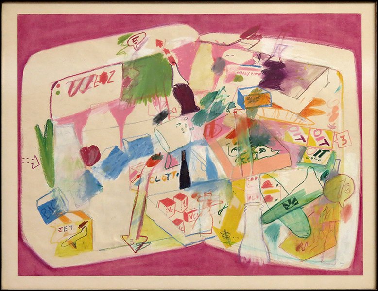 PETER SAUL (AMERICAN, B. 1934) ICE BOX.: PETER SAUL (AMERICAN, B. 1934) ICE BOX. Oil pastel/paper, signed and dated 60, Alan Frumkin label 20"x25.75"