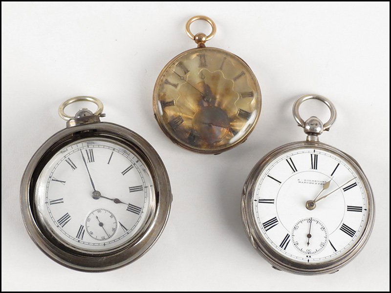 ENGLISH SILVER CASE POCKET WATCH.: ENGLISH SILVER CASE POCKET WATCH. Enamel face reads "B. Goldstone, Manchester". Together with an English silver case pocket watch , and an English open face pocket watch