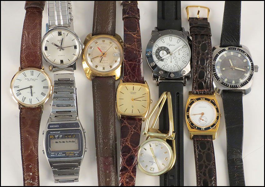 COLLECTION OF WATCHES.: COLLECTION OF WATCHES. Including Jules Jurgensen, Elgin, Seiko, Vantage, Citizen, Timex, Hamilton, Ciprini, and Lausanne