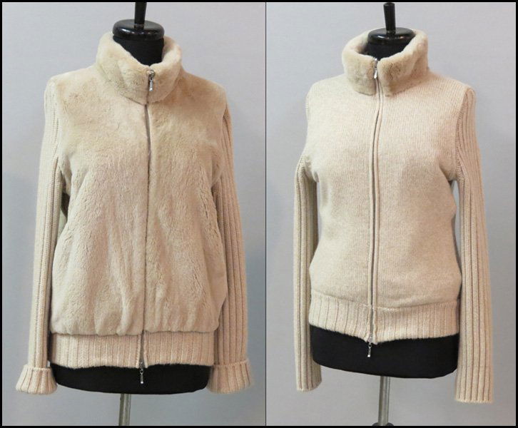 LORO PIANA SHEARED MINK AND CASHMERE REVERSIBL: LORO PIANA SHEARED MINK AND CASHMERE REVERSIBLE ZIP JACKET. Size 42